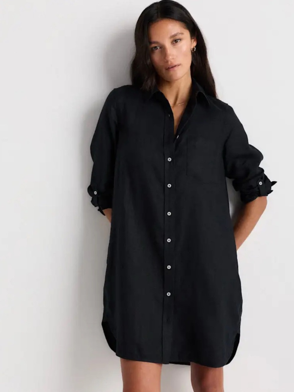 Quince 100% European Linen Black Shirt Dress Sz Small